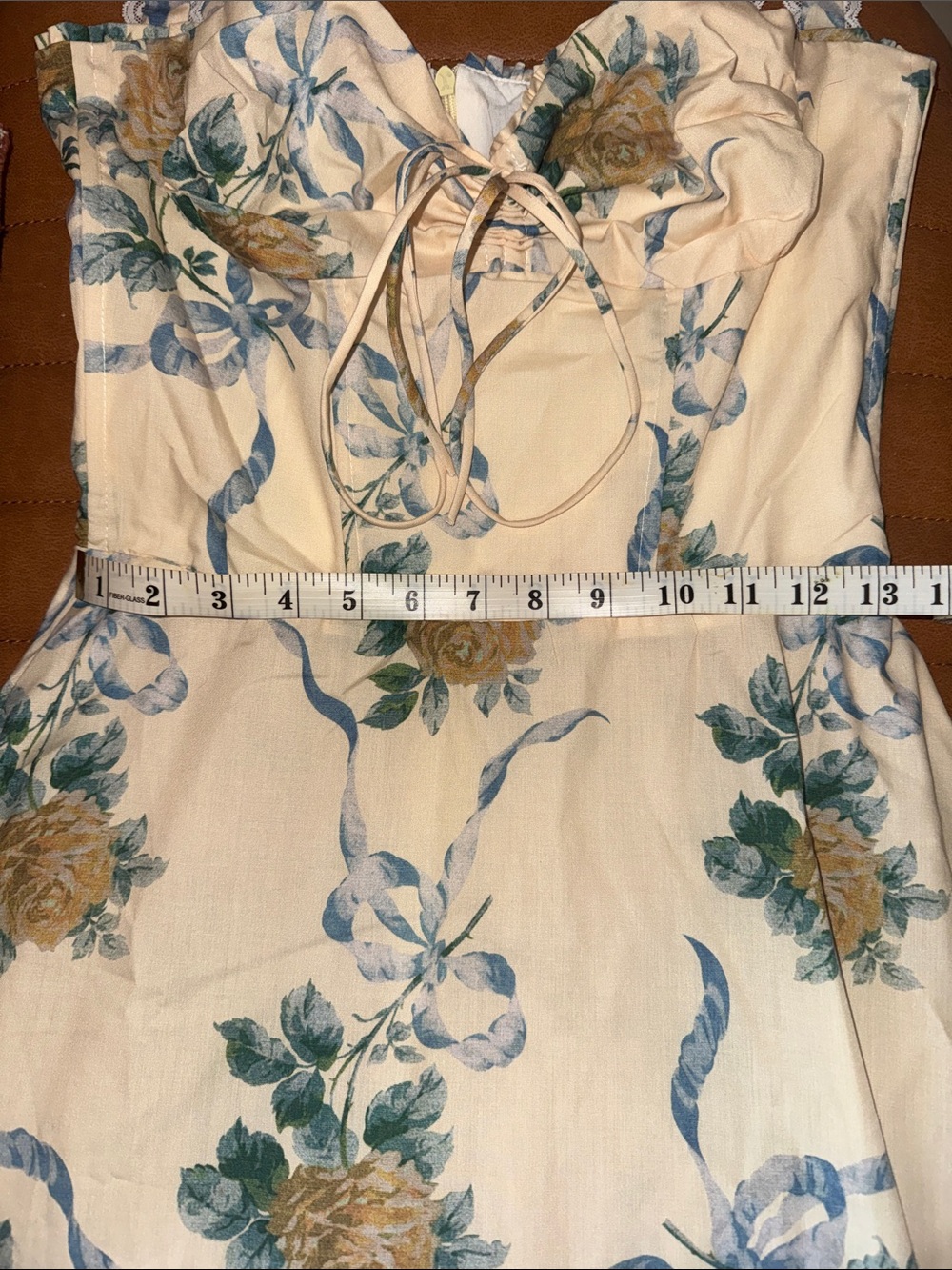 Cream Floral Midi Dress with Blue and Green Print - Medium - Picture 11 of 12